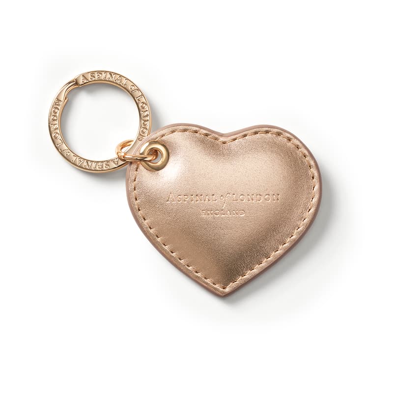 Small Heart Keyring in Smooth Metallic Champagne