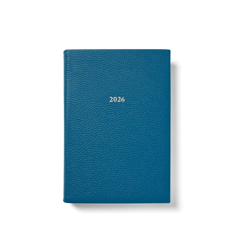 2026 A5 Day to Page Leather Diary in Topaz Pebble