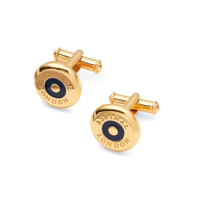 Enamel Button Cufflinks in Navy & 18ct Gold Plated