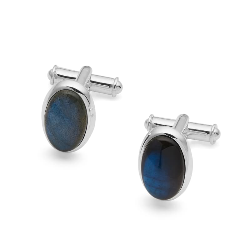 Oval Cufflinks in Labradorite & Silver Plated