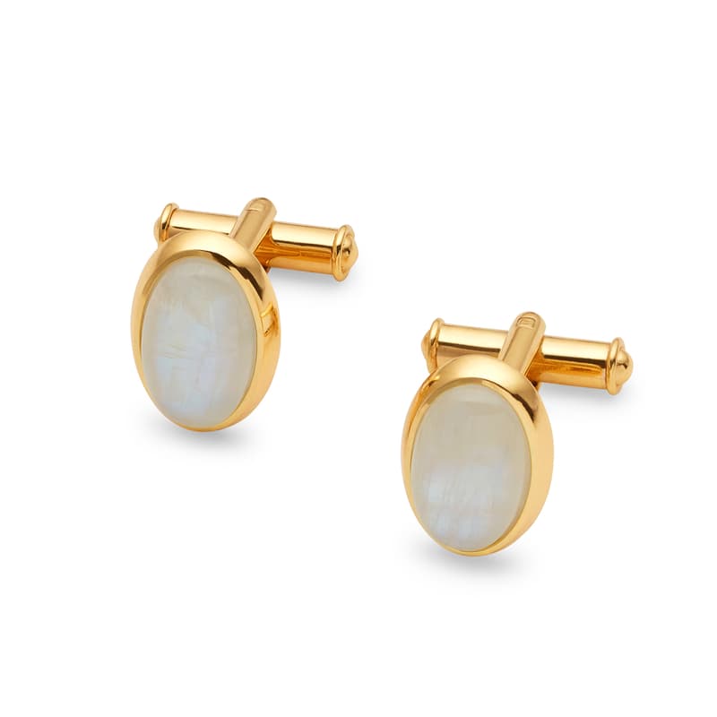 Oval Cufflinks in Rainbow Moonstone & 18ct Gold Plated
