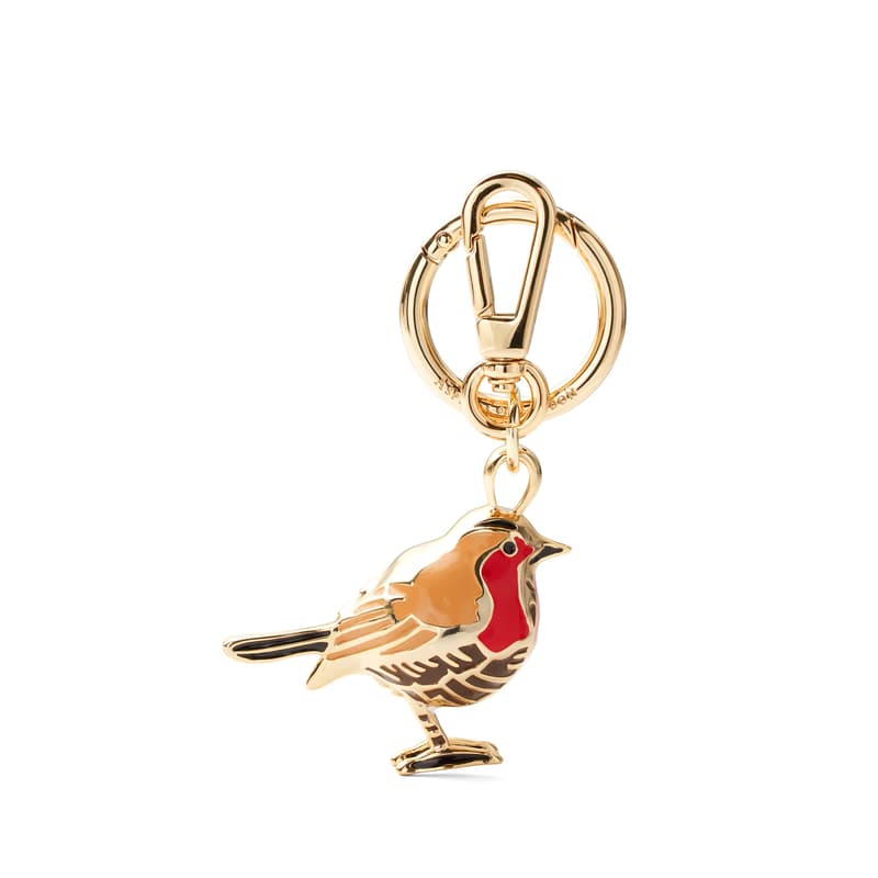 Robin Bag Charm & Keyring in Red Enamel & 18ct Gold plated