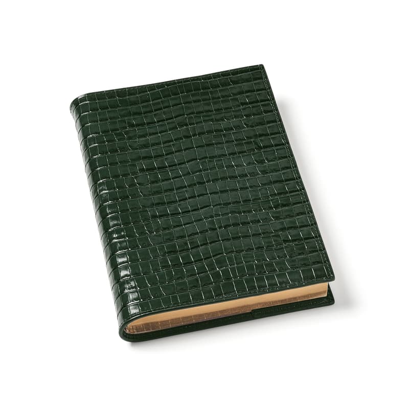 A5 Refillable Luxury Journal in Deep Shine Evergreen Small Croc