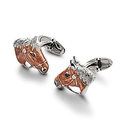 Sterling Silver & Enamel Horse Cufflinks