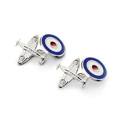 Sterling Silver Spitfire & Enamel RAF Roundel Cufflinks